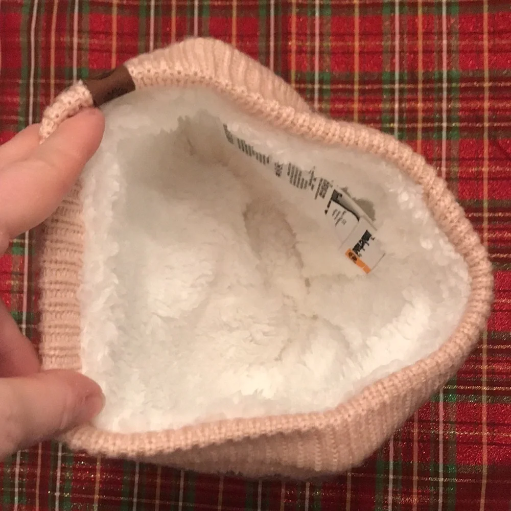 Brand New Timberland Pink Fair Isle Fleece-Lined Pom Beanie Hat